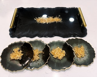 Resin Coaster Set, Agate Coasters, Home Decor, Kitchen Decor, Resin Tray