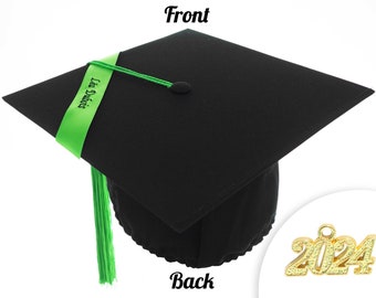 Graduation cap matte black, pendant 2024, custom embroidery: title, name, Graduation hat, masterhut, doktorhut, bachelor hut