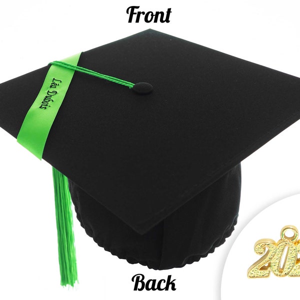 Graduation cap matte black, pendant 2024, custom embroidery: title, name, Graduation hat, masterhut, doktorhut, bachelor hut