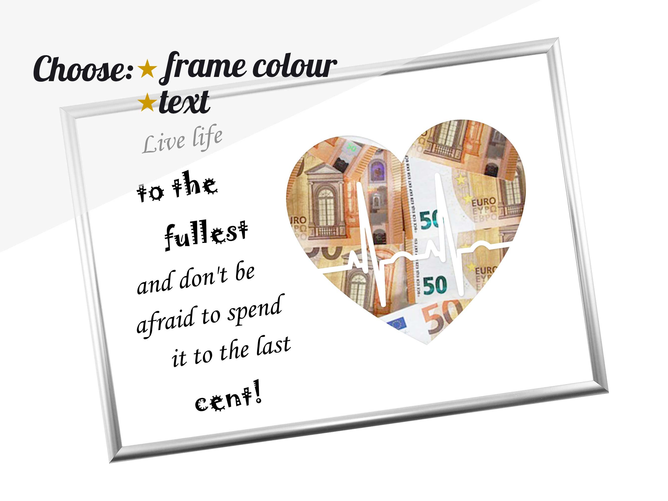 Money gift box for birthday, money gift frame, cash voucher, money envelope, monetary gift - Live to the fullest