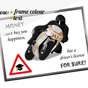 Confezione regalo denaro per compleanno, cornice regalo denaro, buono denaro, busta denaro, regalo monetario, scuola guida, moto