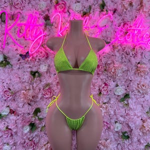 Rhinestone Bikini Set Two Piece Green Bikini Dancewear Festival wear