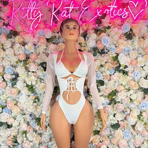 Bottlegirl Outfit Bodysuit Summer White Metalic Design | Exotic Dancewear for Performers, Rave Outfits
