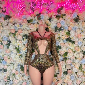 Gold Cheetah Bodysuit: Exotic Dancewear, Raves, Performers
