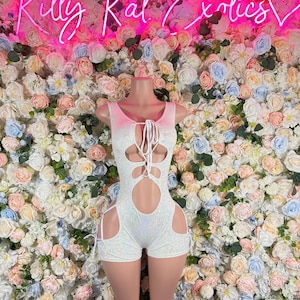 Bottlegirl Outfit Bodysuit Summer White Metalic Design | Exotic Dancewear for Performers, Rave Outfits