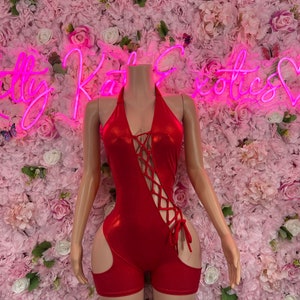 Red Exotic Bodysuit: Ravewear Bartender Outfit