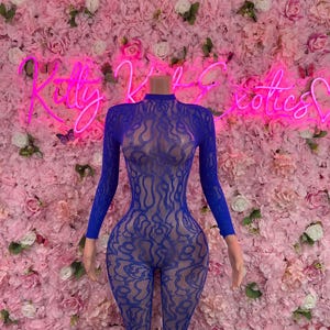 Fishnet Bodysuit One Piece Fishnet Blue Dancewear Exotic wear