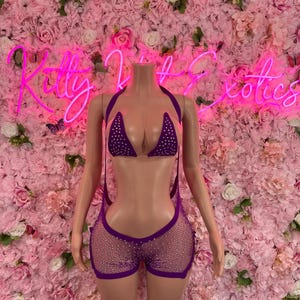 Rave OutfitTwo Piece Fishnet Purple Dancewear