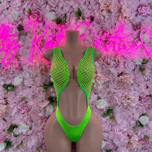 Neon Rave Outfit One Piece Fishnet Bodysuit