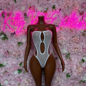 Exotic Dancewear  One-Piece Fishnet White  Bodysuit – Exotic Dancewear for Performers, Raves, or Night Out | Bottle girl Outfits