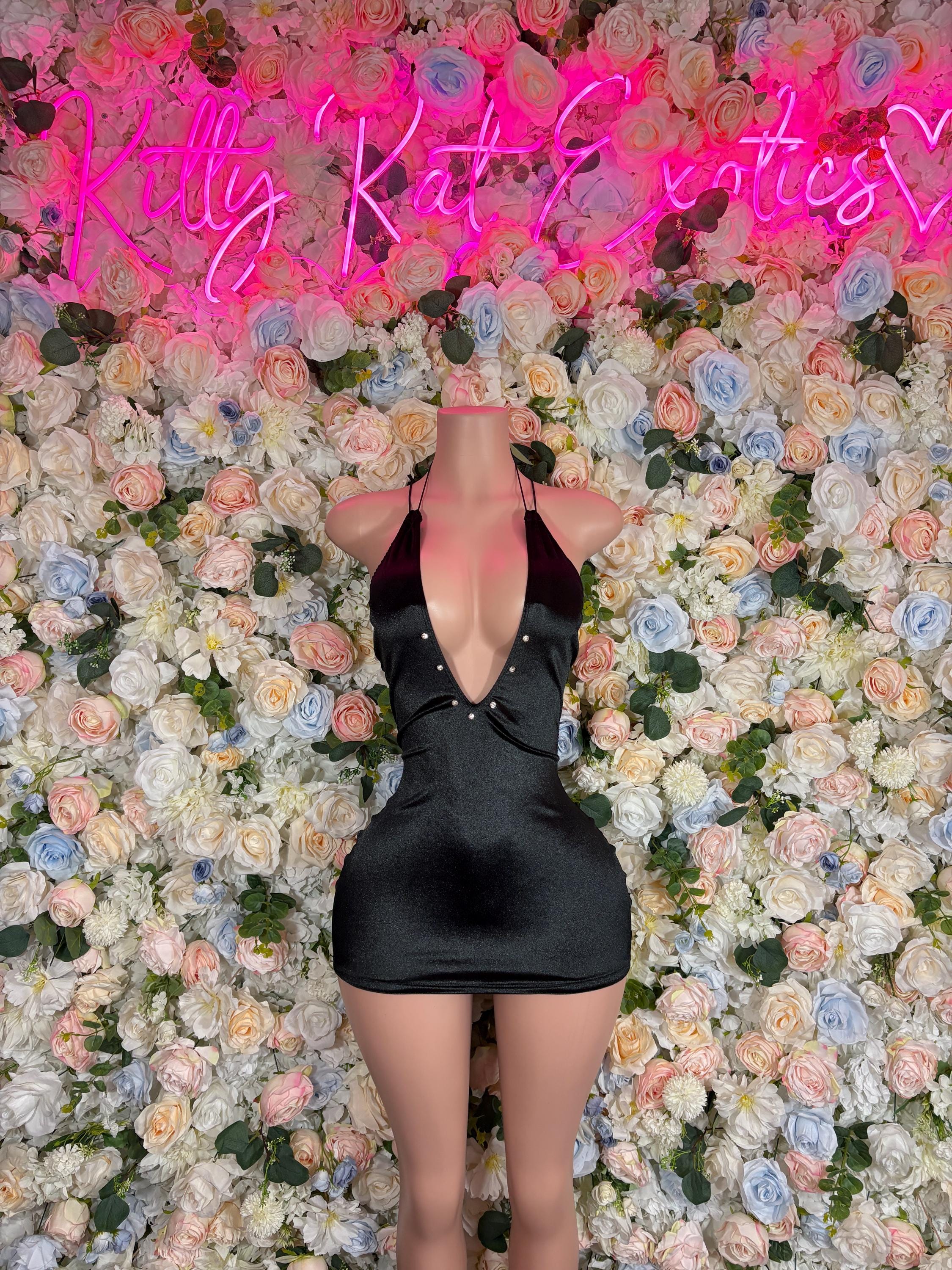 Vestido de noche negro: vestido de baile exótico, ropa de fiesta rave, atuendo sexy para festivales, ropa de stripper, vestido de discoteca para chica botella