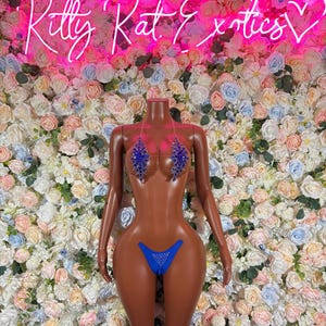 Exotic Dancewear Blau Strass Bikini Set - Glitzernder Kristall Badeanzug Festival Rave Dancewear Kostüm Exotisches Outfit