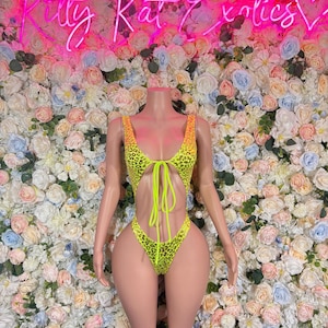 Rave Oufit  Bodysuit-  One Piece Neon Cheetah Rave Outfit,  Festival Outfit, Bartender Dancewear