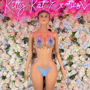 Exotic Dancewear Blau Strass Bikini Set - Glitzernder Kristall Badeanzug Festival Rave Dancewear Kostüm Exotisches Outfit
