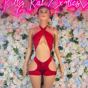 Exotic Dancewear One Piece Red  - Rave Outfits Costume Bold Dance Outfit