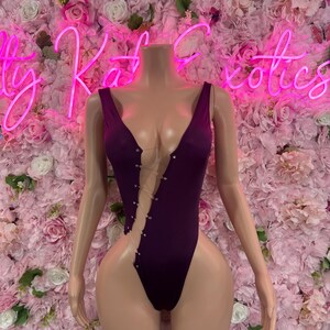 Exotic Dancewear Bodysuit One Piece Plum Bartender Outfit