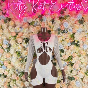 Bottlegirl Bodysuit Summer White Metalic Design | Exotic Dancewear for Performers, Rave Outfits