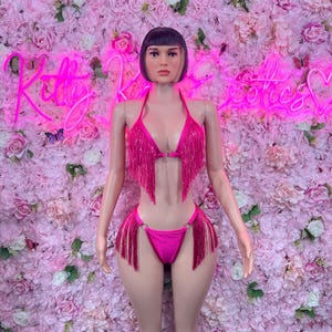 Rave Outfit Two Piece Pink Fringe Dancewear Ravewear Exoticwear