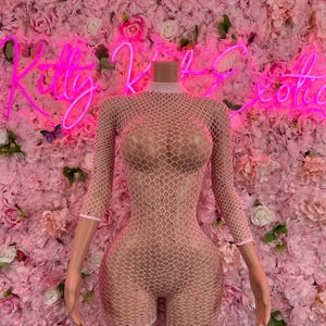 Rave Outfit - Body rose une pièce en résille Dancewear ST