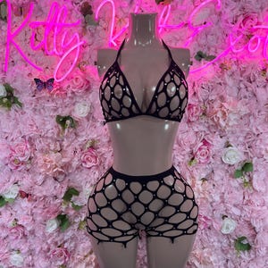 Rave Outfit Two Piece Fishnet Black Dancewear Exotic Wear Festival Wear