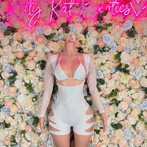 Bottlegirl Bodysuit Summer White Metalic Design | Exotic Dancewear for Performers, Rave Outfits