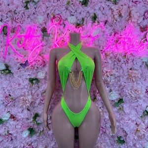 Exotic Dancewear - Body une pièce vert fluo à maillons