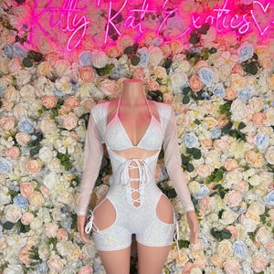 Bottlegirl Bodysuit Summer White Metalic Design | Exotic Dancewear for Performers, Rave Outfits