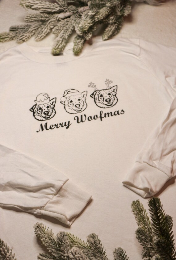 Custom Meowy Woofmas Or Merry Woofmas (customization Optional) Long Sleeve Tee: Full Color Dog, Cat, Or Animal Christmas Shirt - Israel