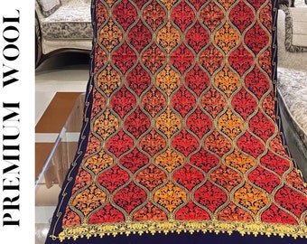 Embroidered Wool Blend Shawl, Kashmiri Paisley Design