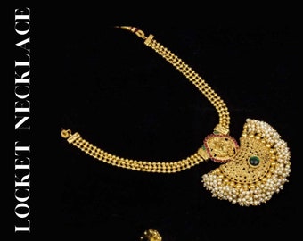 Zestaw naszyjników z pereł ślubnych | Południowoindyjski złoty naszyjnik i projekt biżuterii świątynnej | Guttapusalu Indian Jewelry