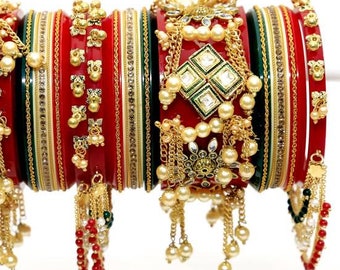 Punjabi Bridal Traditional Chuda Set – Wedding Chooda, Bridal Bangles, Indian Chura, Traditional Choora, Kundan Chooda, Bridal Jewelry