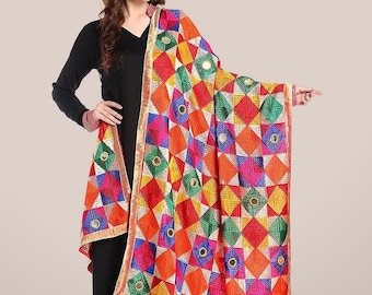 Phulkari Multibagh wielokolorowa, haftowana Dupatta dla kobiet z Amritsar Punjab