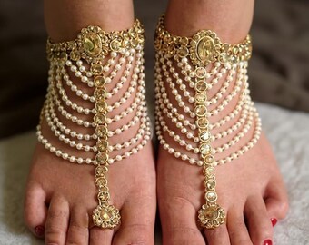 Tobillera tradicional Kundan Payal, joyería nupcial india, joyería étnica para los pies, regalo para bodas de mujeres.