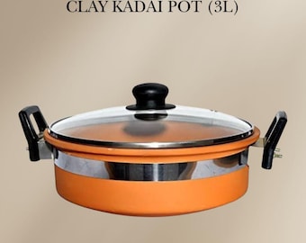 Olla de barro Kadai hecha a mano / Utensilios de cocina tradicionales indios de barro Handi para biryani, curry y yogur / Utensilios grandes de terracota