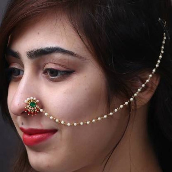 Indian Wedding Nose Ring 18K Gold Plated Nath Mother's Gift Nose Pin Jewelry  | eBay