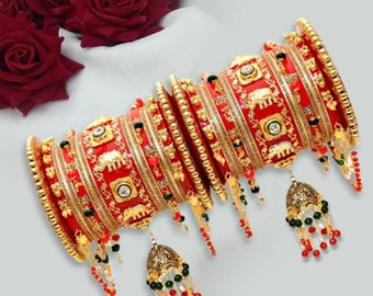 Punjabi Bridal Traditional Chuda Set – Wedding Chooda, Bridal Bangles, Indian Chura, Traditional Choora, Kundan Chooda, Bridal Jewelry