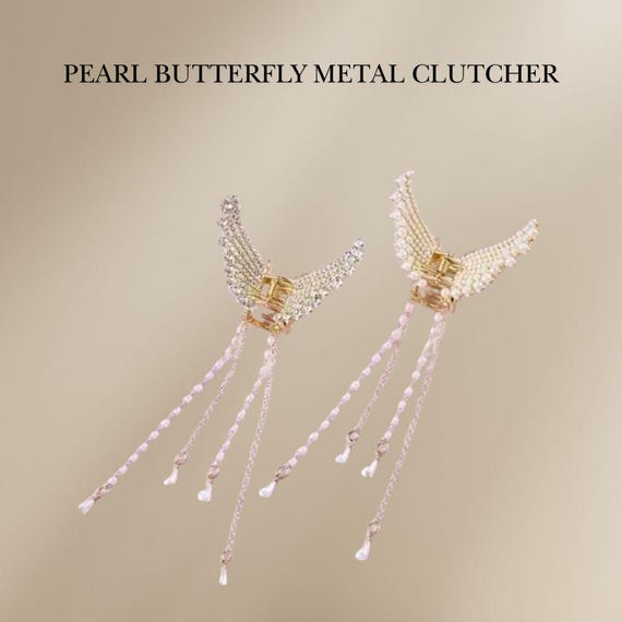 Pearl Tassel Butterfly Metal Clutcher – Korean Style Hair  display picture 1