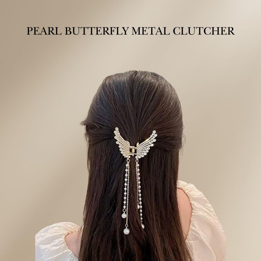 Pearl Tassel Butterfly Metal Clutcher – Korean Style Hair 