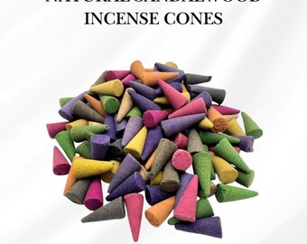 Conos de incienso de sándalo de colores naturales/más de 100 piezas/incienso de meditación orgánico hecho a mano para relajación