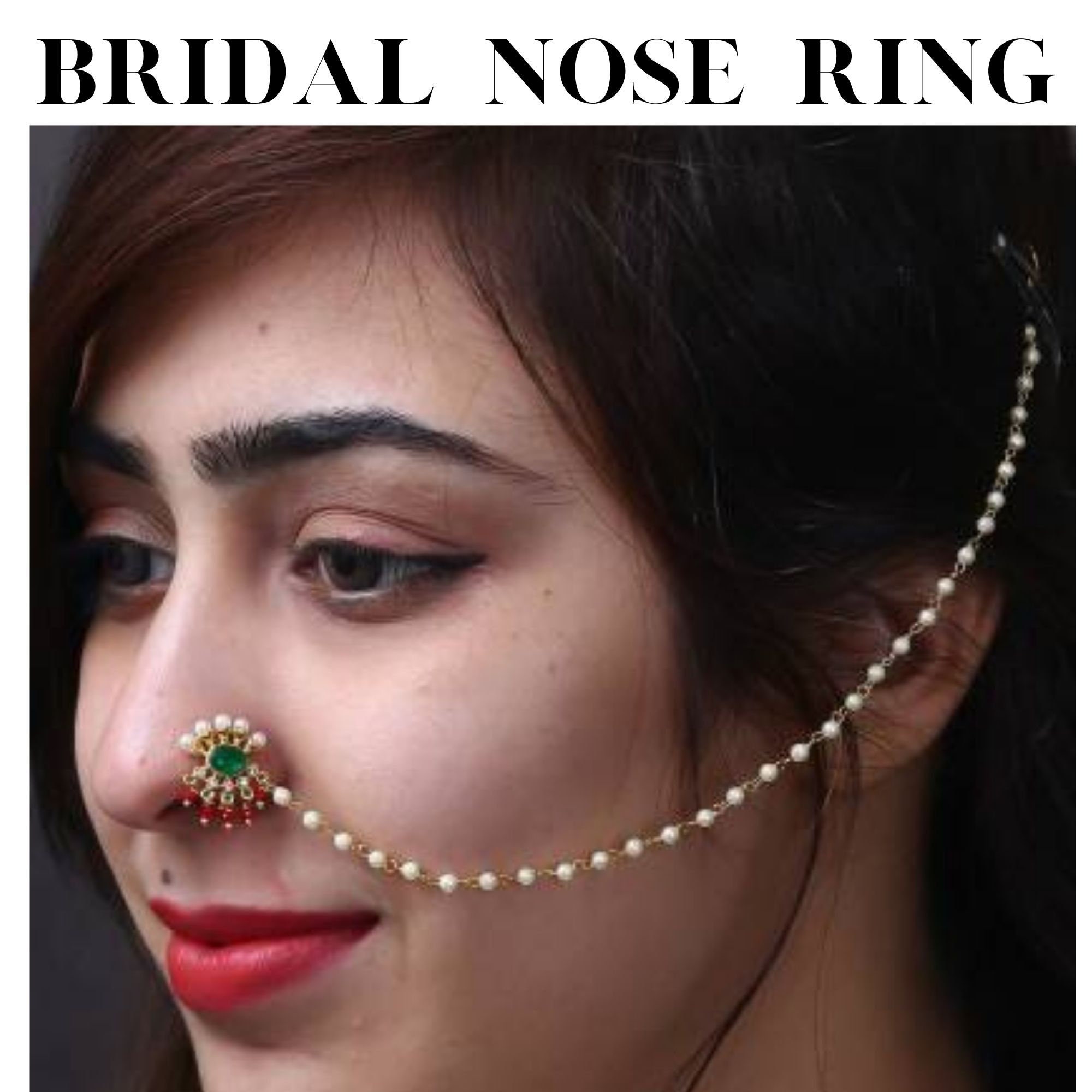 Buy Chinar Jewels Nathiya Bridal Nose Rings/Nath/Nathni in Red and Golden  Color 5.0 cm in Diameter For Non Pierced Nose, Press Type,Gold Plated with  Traditional Kundan Stones, With Pearl Chain. at Amazon.in