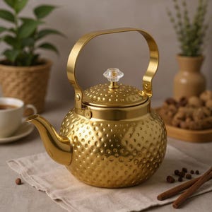 Stainless Steel Teapot 1.2L Gold Kettle with Infuser, stovetop induction tea coffee pot gifts ideas