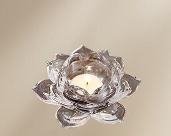Lotus Shaped Glass Candle Holder | Vintage Crystal Candle Holder for Weddings and Table Decor