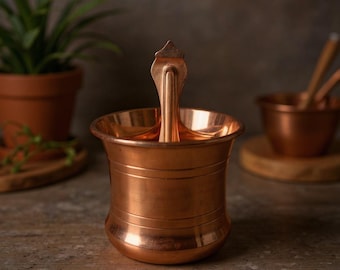 Copper Panchpatra with Udarini Spoon, Snake Head Design Pooja Glass, Temple Charnamrit Ritual Gifts