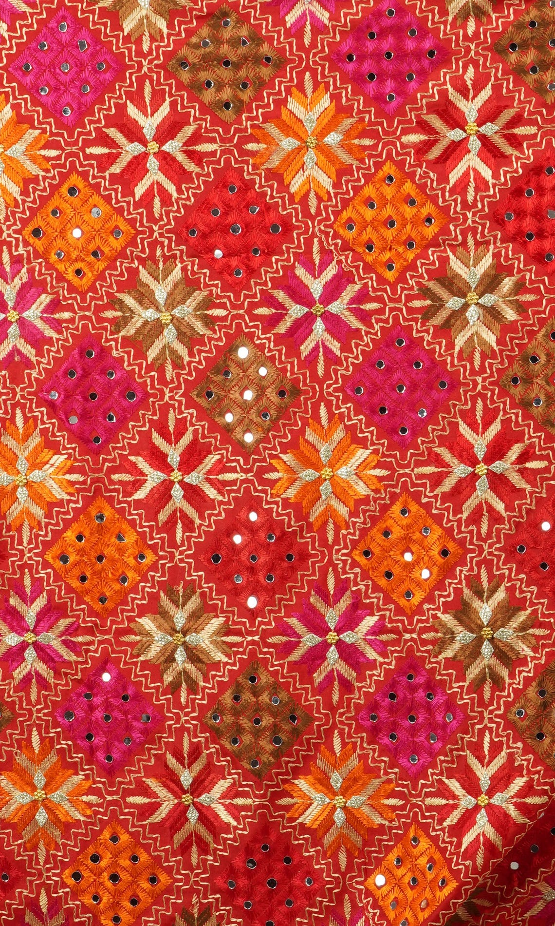 Phulkari Rug Bridal Mirror Work Phulkari Bagh Dupatta, Embroidered Handmade Phulkari ...