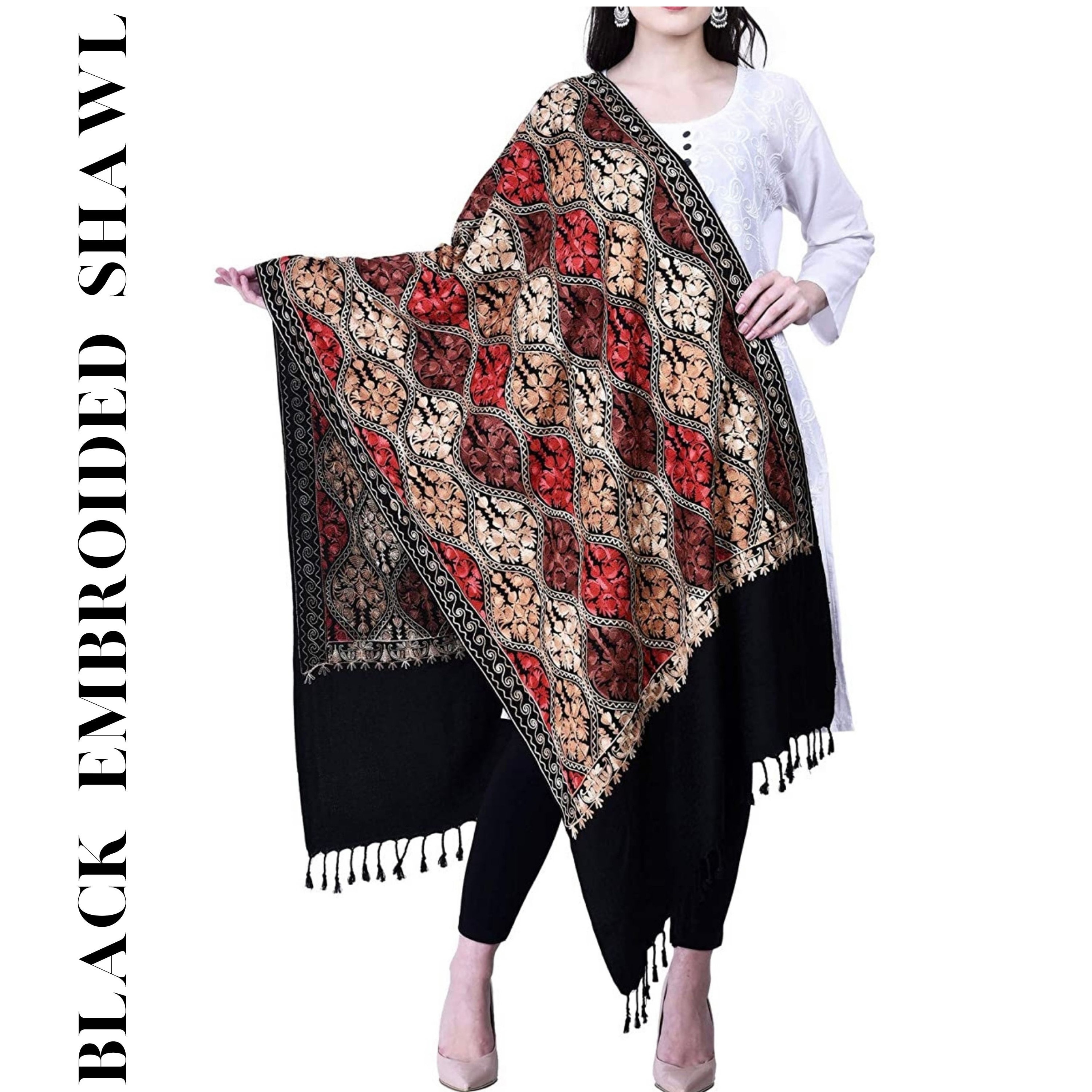 Embroidered Black Shawl, Wedding Shawl, Kashmiri Shawl for All Embroidered Black Shawl, Wedding Shawl, Kashmiri Shawl for All