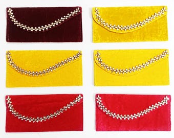 Shagun Envelopes velvet pack of 6 wedding gift money envelopes soft fabric festive gifting gift sets