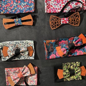 Vintage wood and liberty fabric bow ties