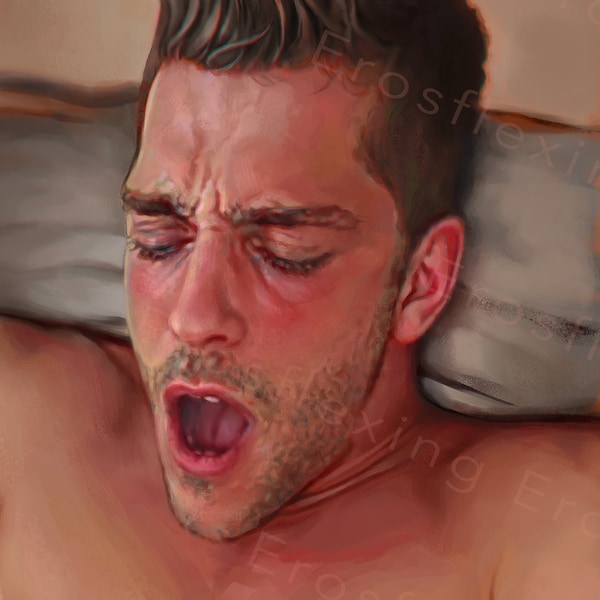 Ecstasy, male erotic portrait. Square digital illustration - downloadable original art.