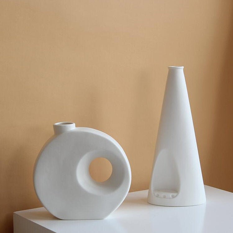 Creative geometric white ceramic vase modern floral Etsy