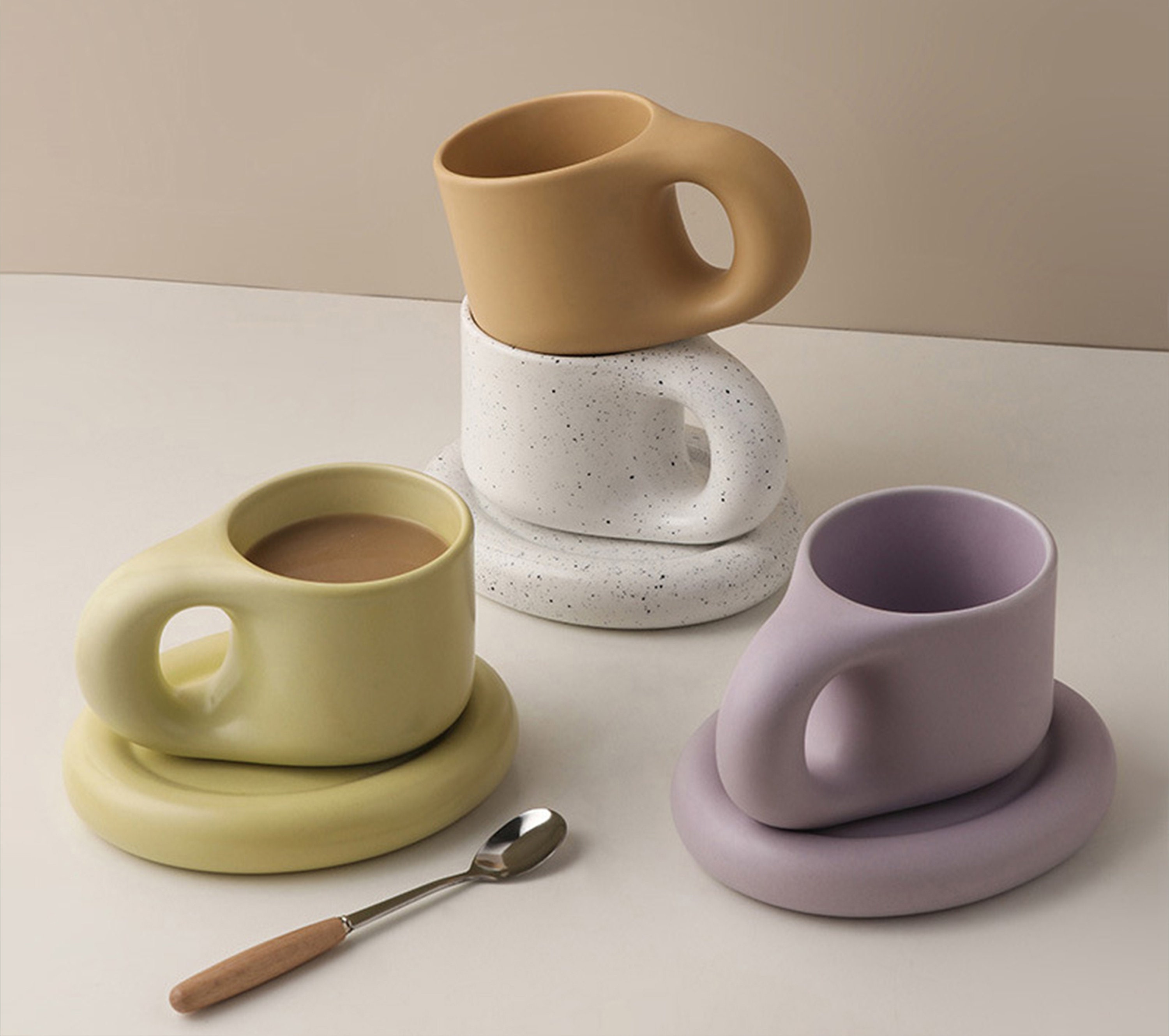 300ml Chic Trendy Nordic Ceramic Coffee Mug Pastel Bubble Grip